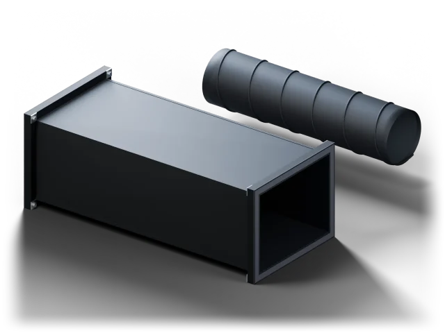 Black steel ducts — illustrative 3D render